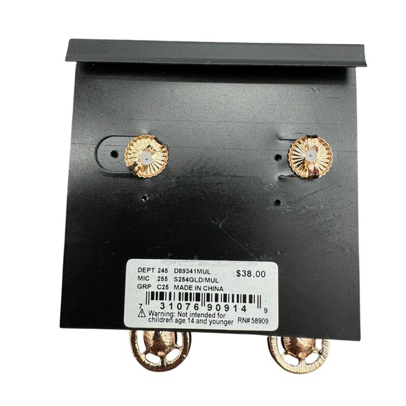 Cézanne Gold Tone Multi-Colored Rhinestone Teardrop Dangle Statement Earrings - Picture 2 of 3